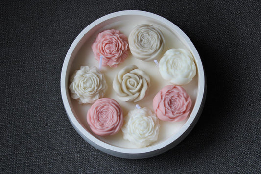 Ronde bloemenschaal Beige-Wit-Roze